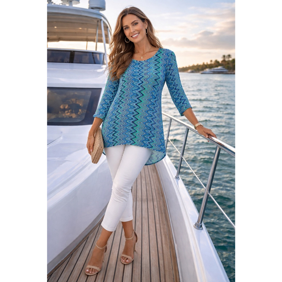 The Limited Tops - Women's The Limited Blouse Size S Blue Green Pattern Clearance